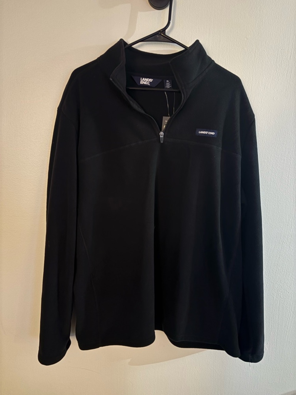 Lands' End Black Quarter-Zip Fleece Pullover - XL